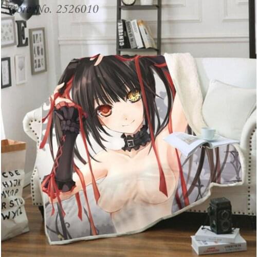 Throw blanket Anime DATE A LIVE 3D Velvet Plush Blanket Bedspread For Kids Girls Sherpa Blanket Couch Quilt Cover Travel 08
