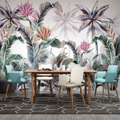 Large 3D wallpaper mural custom Nordic hand-painted tropical plants rural TV sofa background wallpaper mural