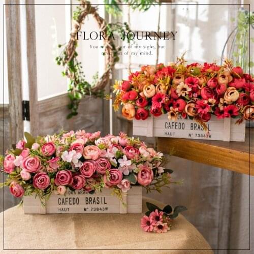 Wood Fence Decoration Fake Flower Decoration Flower Living Room Balcony Tea Table Household Bouquet Set Potted Plant