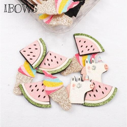 IBOWS 10Pcs Summer Appliques Watermelon Unicorn Padded Glitter Patches For Kid DIY Girl Hair Clips Accessories Decor Appliques