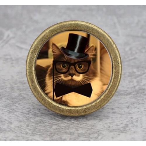 Gentleman Cat Knobs Drawer Dresser Knobs Handmade Kids Cupboard Handles Kitchen Cabinet Knobs Furniture Hardware