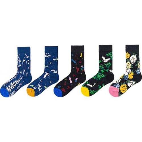 Coffee, eyes, flowers, Crane, Star, flower beauty, elephant, conch, European and American street trend pair cotton socks C29