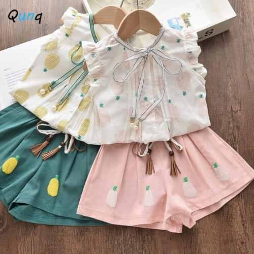 Qunq Girls Summer Clothes 2021 New Fashion Two Piece Kids Suits for 2 3 4 5 6 7 Year Girl Toddler Children Clothing Set