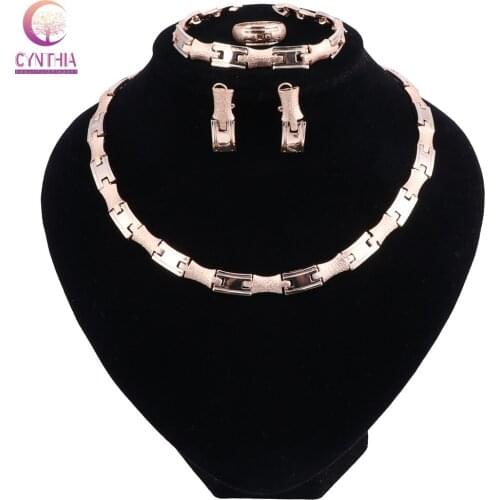African Jewelry Sets New Wedding Gold Color Necklace Set Party Women Fashion Bridal Ring Bracelet Earrings Accessories