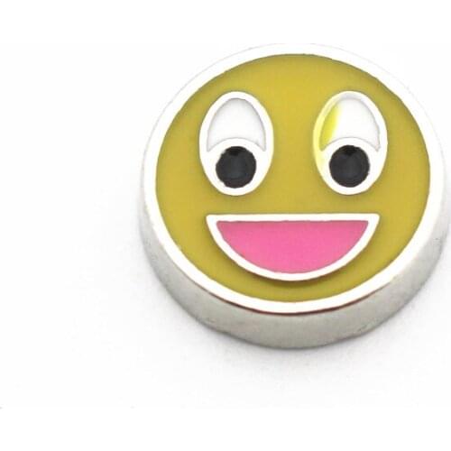 Hot Sale 10 pcs/lot Metal Enamel Silver Smiling Face Floating Charms For Living Glass Memory Lockets Necklace DIY Jewelry