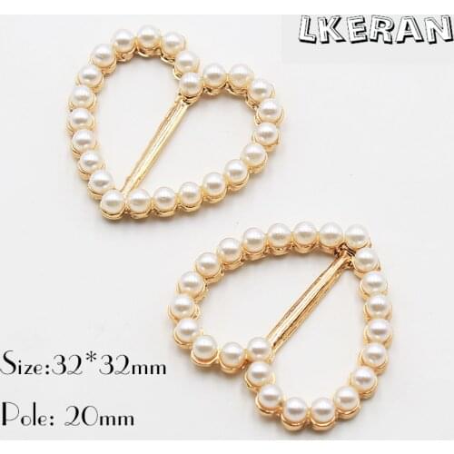 LKERAN 5Pcs 32mm Gold Heart-Shape Rhinestone Metal Buckles Quality DIY Wedding Invitation Accessories Card Slider Decoration