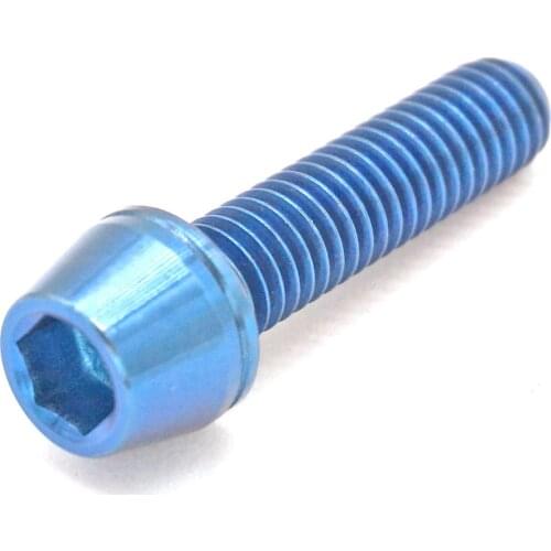 LOT 4 M6 x 25mm Blue TC4 GR5 Titanium Alloy Allen Hex Screw Taper Cone Head Bolts With Washer For Bicycle