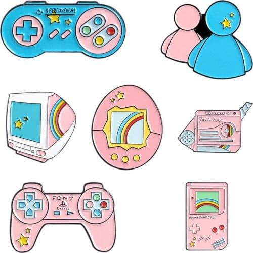 Computer Game Handle Metal Enamel Brooch Fashion Classic Box Game Machine Badge Pin Fun Trendy Video Game Commemorative Jewelry
