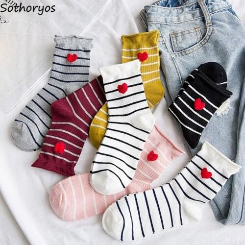 Socks Women Striped Kawaii All-match Trendy Students Breathable Korean Style Womens Leisure Sock Female Funny Soft Thin Daily