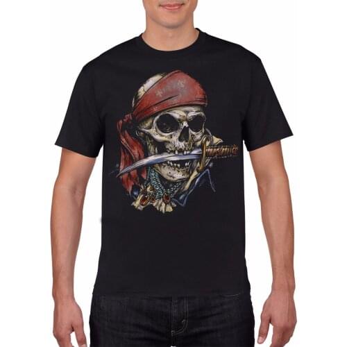2019 Brand New Tee Shirt Design pirate Skull Knife In Mouth O Neck Tee shirt High Quality Men T Shirts