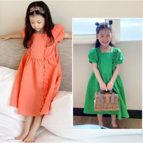 2020 Summer New Fashion Girls Dresses Kids Cute Princess Dresses for Girls Short-sleeved Baby Girls Solid Dresses, #8452