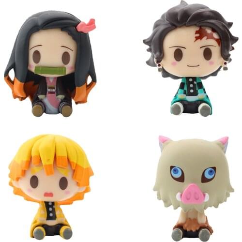 New Q Version Demon Slayer Sitting Ghost Doll Tanjiro Nidouzi Inosuke Zenizu Figure Action Figure Movie Model Toys Gift 4pcs/Set