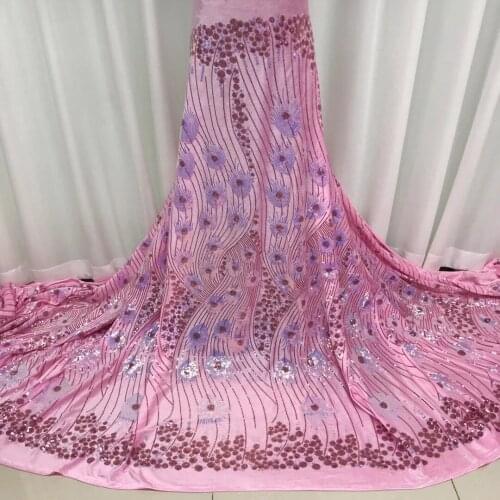 New Arrival African Velvet Lace Fabric High Quality Sequins Embroidery Nigerian French Velvet Lace Fabrics For Wedding Party