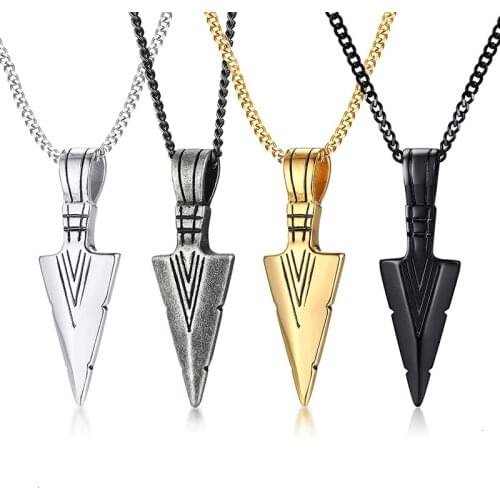 Mens Stylish Vintage Arrow Pendant Necklace Multi-Color Stainless Steel Male Rock Punk Party Daily Wear Gifts Jewelry