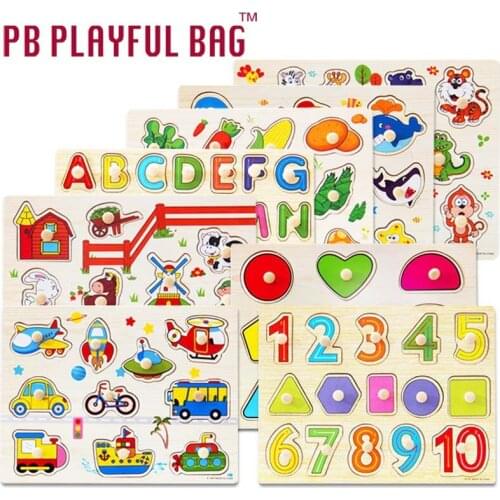 Pb playful bag Animal alphanumeric hand in jigsaw puzzle 1-3-4 years old baby intelligence Yi wooden toys Christmas gift