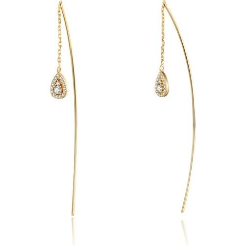 Simple Water Drop Zirconia Metal Rod Long Earrings for Women Gold Ear Line CZ Tassel Earring Wedding Party Jewelry Gifts