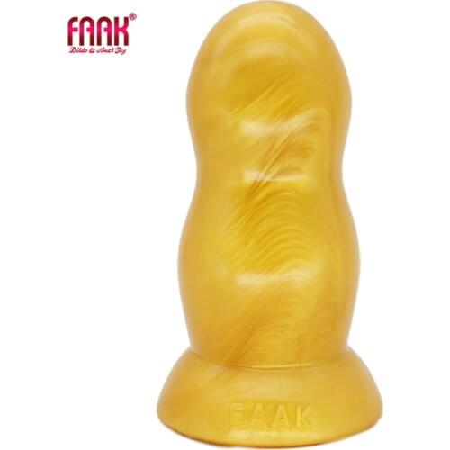 FAAK silicone golden big butt plug with suction cup anal dildo beads dilator sapodilla male sex toys adult sex product for women