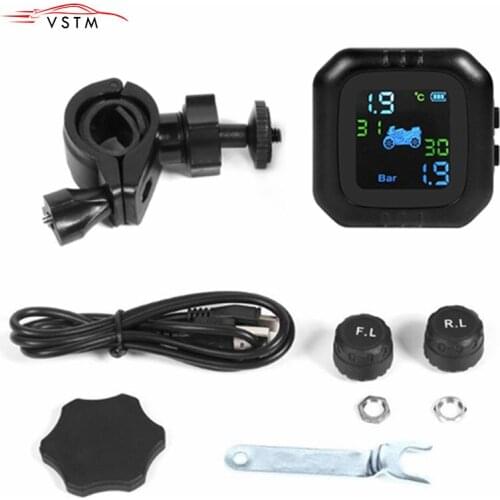 Motorcycle TPMS Tire Pressure Monitoring System Wireless LCD 2External Sensor Realtime Monitor Abnormal Alarm Moto Tyre Tool PSI
