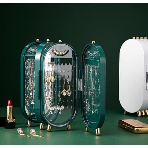 Collapsible 4 Doors High End Dust Proof Jewelry Storage Box Earrings Necklaces Ring Display Stand Makeup Organizer