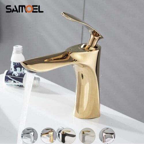 Samoel Modern Luxury Brass Gold Bathroom Sink Faucets Mixer Taps Deck Mount Newest White Basin Water Tap G1103