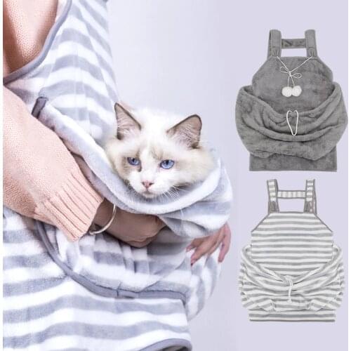 Soft Cat Carrier Bag Comfortable Outdoor Cat Dog Sleeping Bag Flannelette Apron Travel Bag Adjustable for Cats Pet Supplies
