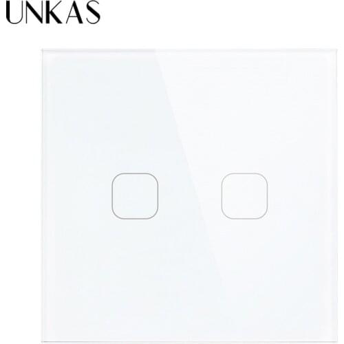 UNKAS EU Stanard 1 Gang 1 Way Touch Switch White Screen Led Light Tempered Crystal Glass Panel Touch Switch