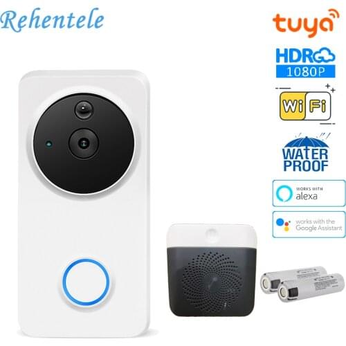 1080P Alexa Google Home IP54 Waterproof Outdoor Wireless Wi-Fi Wire-Free Smart Video Doorbell Intercom Camera WiFi Tuya