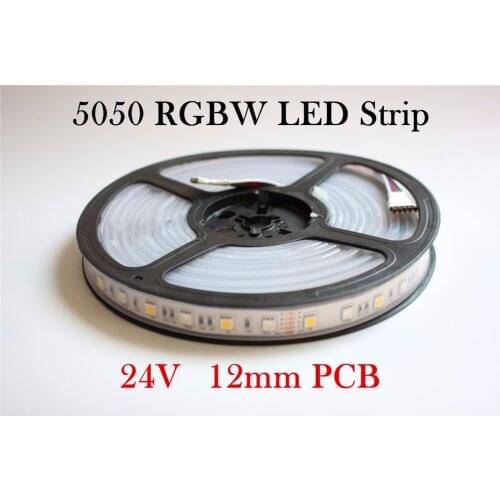 Waterproof IP67 12mm PCB DC24V LED Strip Light tape 5050 RGBW 60 LED/m RGB+W/ RGB+WW Flexible LED Light 5m/lot