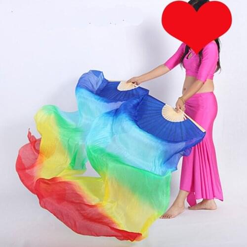 New Arrival 1.5M/1.8M/2.1M long belly dancing pure silk Fan Veils Chinese Bamboo ribs folding Fans Veil for women Dancers