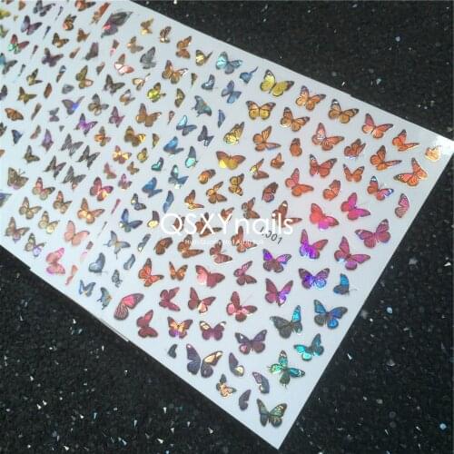 High Quality 50pcs Super Thin Nail Art Adhesive Sticker Decal Holographic Laser Mermaid Butterfly Design Decoration L series