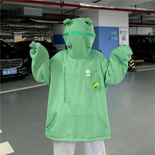 Ladies Solid Color Design Hoodie Sweatshirt Hooded Sweater Blouse Hooded Pullover Loose Slim Frog Top