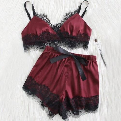 OIONINOS Women Sleepwear Sleeveless Strap Nightwear Lace Cami Top Pajama Sets Sexy Lingerie Intimate