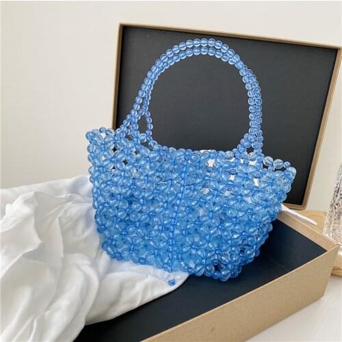 Beaded Handmade Woven Bag Womens Transparent Handbag Luxury Designer Pearl Hand Bag High Quality Acrylic Crystal Bag Small Tote