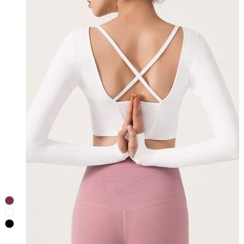 2020 Fitness Summer Shirts Back Cross Hollow Out Sexy White Crop Tops Women Slim Sport T Shirt Female