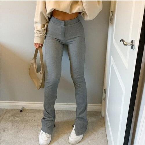 Womens Korean Split Casual Trousers Fashion Solid Color High-waist Slim Fit Sweatpants Autumn Female Trousers Streetwear