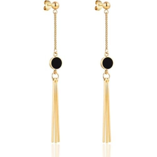 Elegant Round Black Enamel Hung Three Rectangular Bar Drop Earring High Quality Titanium Steel Woman Earring Jewelry Love Gift