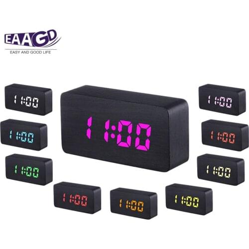 1Pcs Wooden Alarm Clock with Charging Head Compatible with IOS Android Wood LED Digital Clock Snooze Function, Time Date