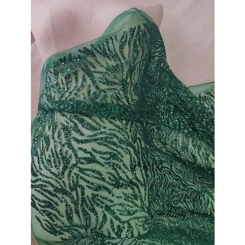 1 Yard dark Green Lace Material Hot Glued Glitter tissus african Fabric For Evening Dress Dry Lace Fabric Mesh Sequin Fabric