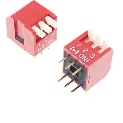 100pcs Dip Switches Piano Actuator SPST 3 Way Through Hole 2.54mm Pitch Row Space 7.62mm 25mA 24V 1P1T 3 Positions Right Angle