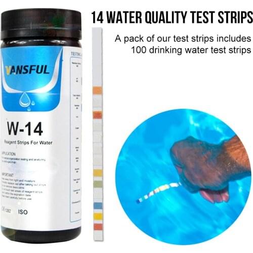 100PCS Test Strip 14 Terms Drinking Water Quality Swimming Pool Water Quality Residual Chlorine pH Acidity Alkalinity Hardness I