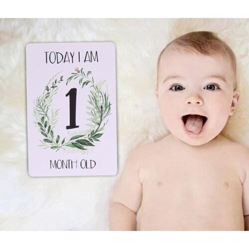 12 Pcs/Set Month Card Baby Monthly Newborn Photos Funny Cartoon Photography Photo Cards Stickers QX2D