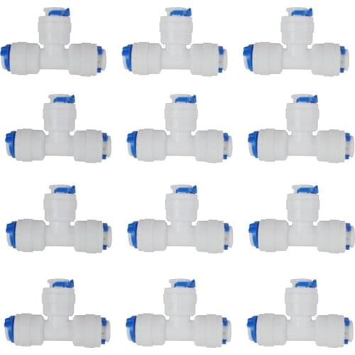 12 PACK OF 3-Way Union Tee 1/4" OD Fittings Connection Parts for Water Filters and RO Reverse Osmosis Systems