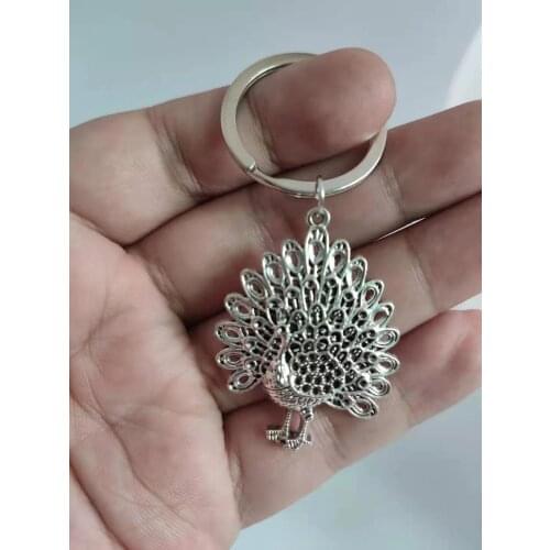 2021 Alloy Peacock Pendant Antique Silver Jewelry Keychain Peacock Open Screen Key Ring Friend Gift