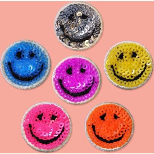 3Pcs/lot Lucky Smile Sequined Patches For Garment Iron on Embroidered Patch on Clothes Sewing Applique Badge DIY Accessories