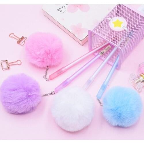 30 pcs/lot Colorful Hairball Pendant Gel Pen Cute 0.5mm black ink Neutral Pen School writing Supplies Promotional Gift