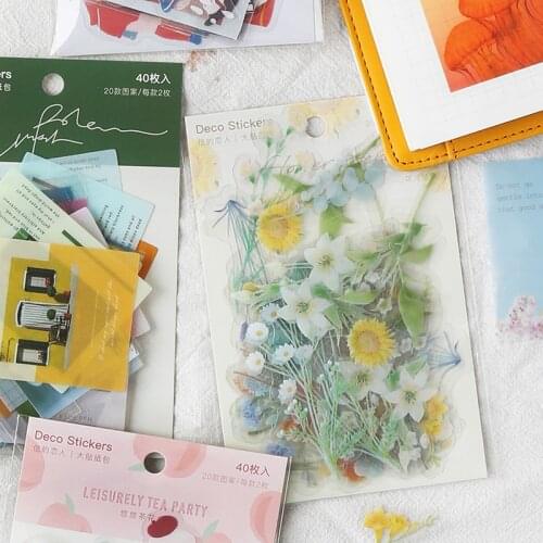 40pcs Retro Flowers Notes Series junkJournal Decorative translucent Stickers Scrapbooking Stick Label Diary Stationery Album