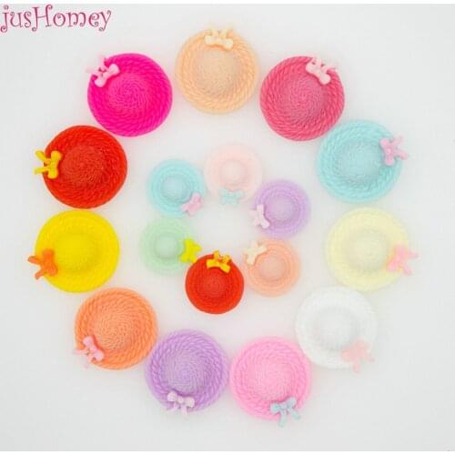 50pcs/lot Kawaii Resin Straw Hat Summer hat Cabochon with bow Flatback Cameo Beads for Hair clips DIY Scrapbook Decoration