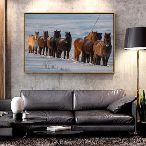 Artcozy Oil Canvas Painting horse walking one by one For Home Decoration Wall Art