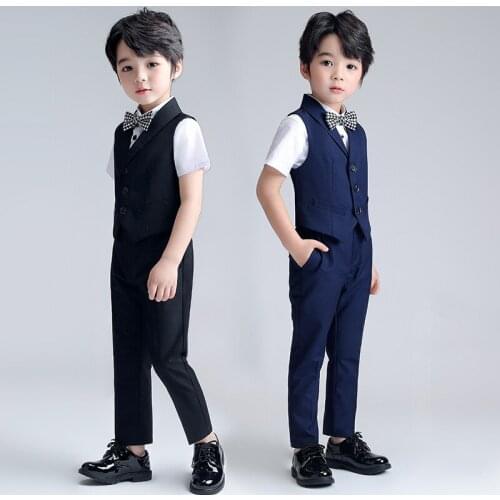 Childrens suit 2021 summer childrens clothing Formal solid vest set Flower wedding party boys clothing dress 3pcs babysets