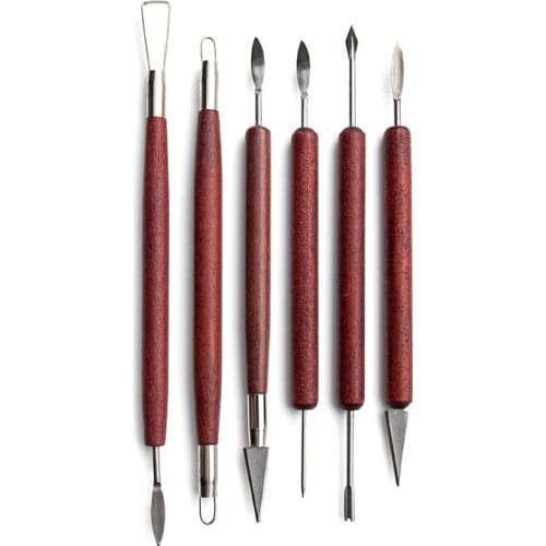 Pottery Tools 6 pcs. Sculpting Tools Pottery Wooden Handle Set for Ceramics, Wax Carving, Polymer Modelers Ceramics, Clay Tools